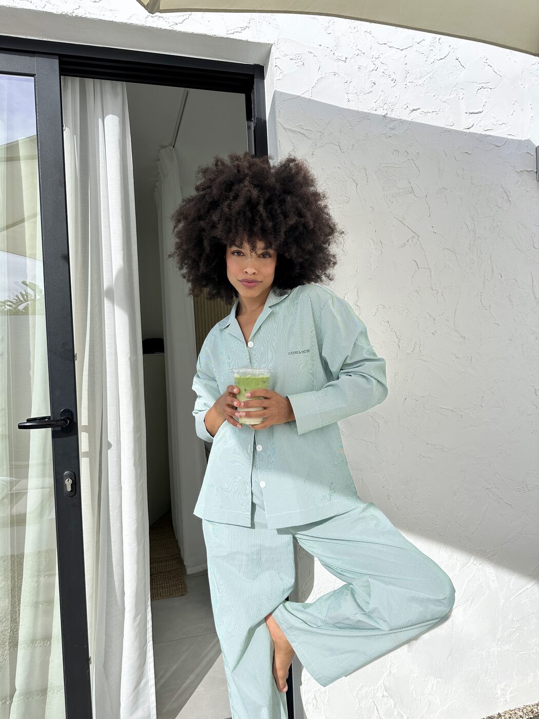 Dore and Rose sleepwear UGC, flat lay with croissant